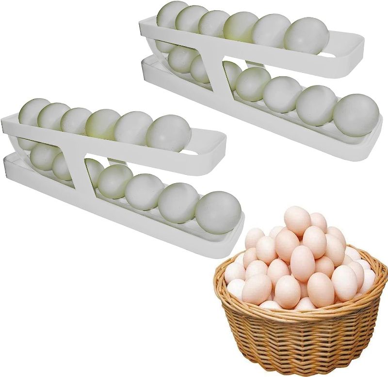 Photo 1 of 2PCS Auto Rolling Egg Storage Container,2 Tier Rolling Egg Carton For Refrigerator,Space Saving Egg Tray For Refrigerator Countertop Cabinet…
