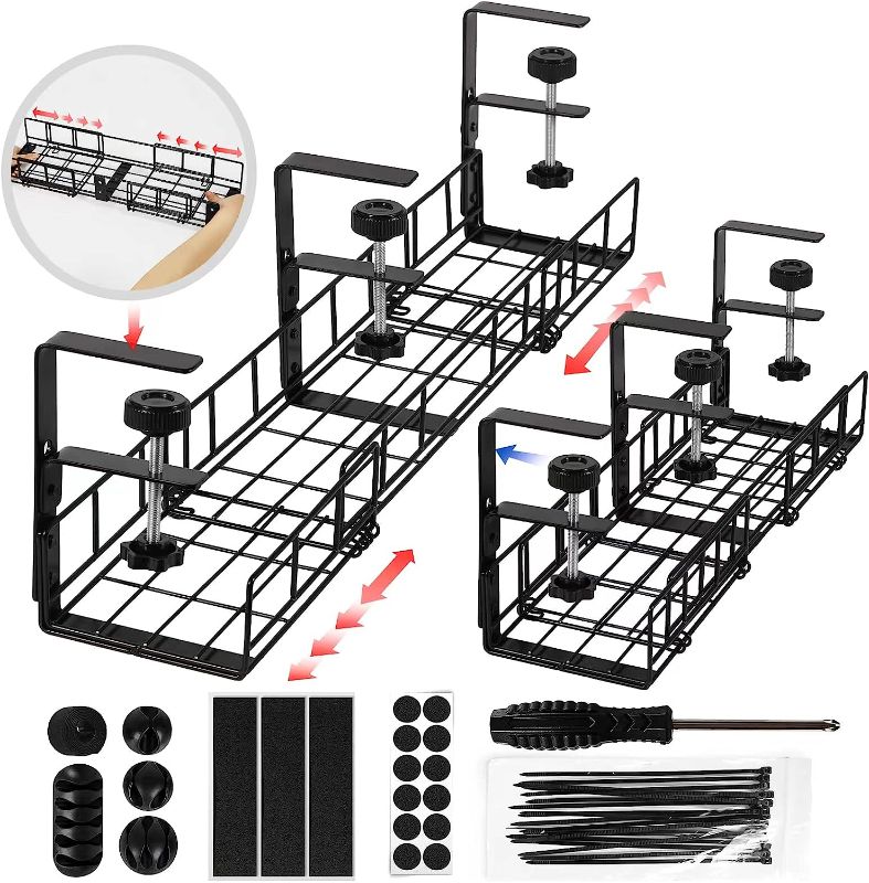 Photo 1 of Arme Extendable Under Desk Cable Management Tray, 27 Inch No Drill Steel Desk Cable Organizers?Cable Tray Under Table with Clamp for Office, Home&Kitchen - 1 PACK 
