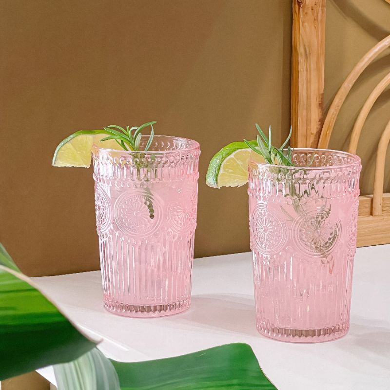 Photo 1 of 13 Oz. Vintage Textured Pink Drinking Glasses (Set of 6)
