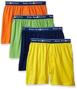 Photo 1 of Beverly Hills Polo Club Men's 4 Pack Knit Boxer, Bright Yellow/Navy/Orange/Lime XL
