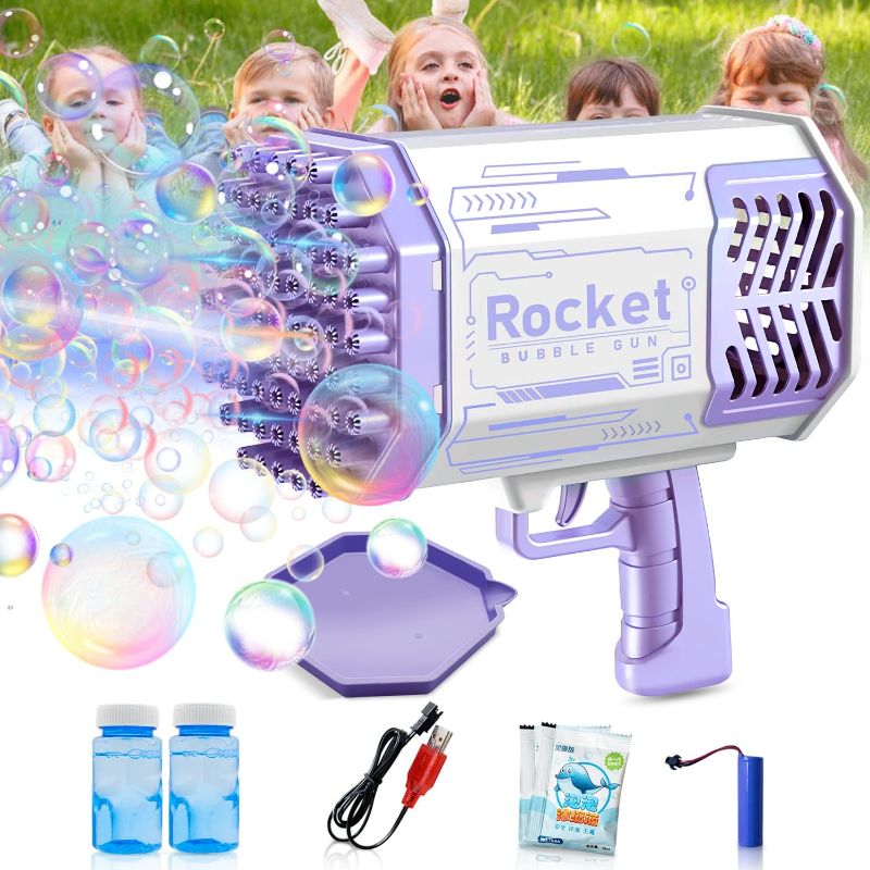 Photo 1 of Bubble Machine Gun with 69 Holes and Colorful Bubbles Automatic Foam Maker Kids Adults Toddlers Outdoor Toys Bubble Wands…
