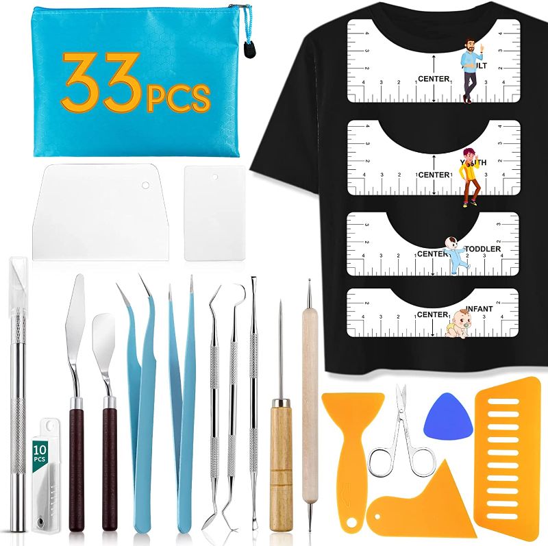 Photo 1 of 33pcs Vinyl Weeding Tools with T-Shirt Ruler Guide ,Craft Tools Set for DIY Heat Transfer Printing, Weeding Vinyl,Silhouettes,Scrapbooking,Lettering, Cutting, Splicing.
