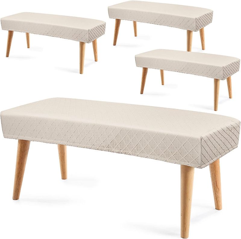 Photo 1 of (GREY) Fumete 4 Pcs Dining Bench Covers, Stretch Washable Protector Jacquard Upholstered Bench Cushion Slipcover, Anti Dust Removable Rectangle Bench Covers for Bedroom, Living Room, Dining Room
