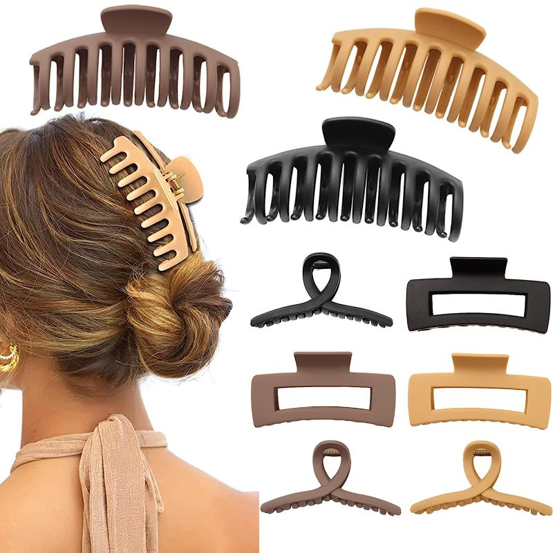 Photo 1 of 9Count 4.3In Big Hair Claw Clips Neutral Colors Hair Clips For Women Claws Clips For Thick Hair Banana Clips Medium Large Hair Claws Square Strong Hold Hair Styling Accessories For Girls
