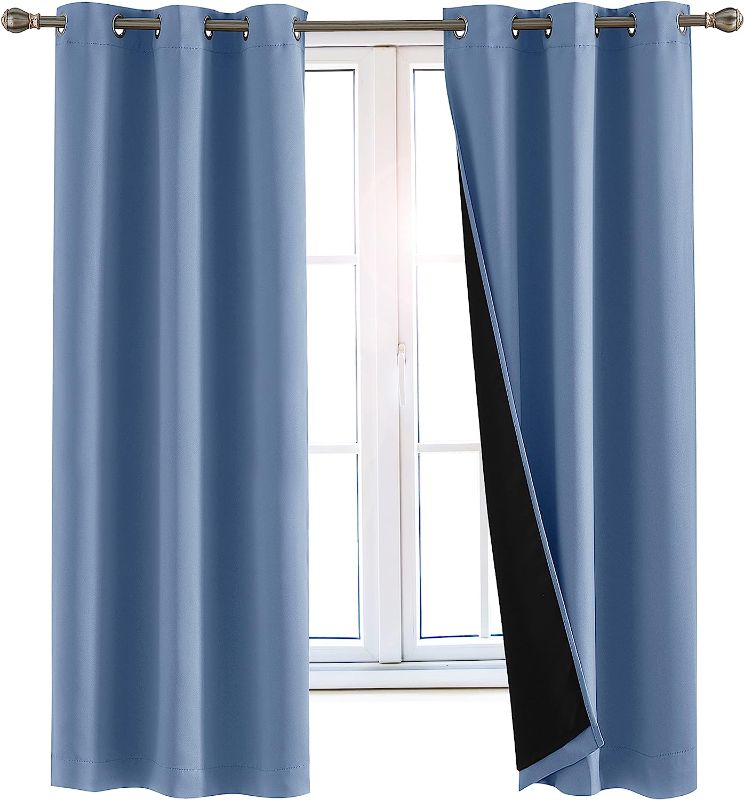 Photo 1 of 100% Blackout Window Curtains: Room Darkening Thermal Window Treatment with Light Blocking Black Liner for Bedroom, Nursery and Day Sleep - 2 Pack of Drapes, Chambray Blue (63” Drop x 42” Wide Each) 