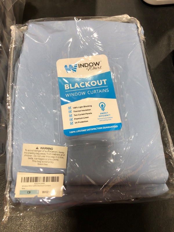 Photo 2 of 100% Blackout Window Curtains: Room Darkening Thermal Window Treatment with Light Blocking Black Liner for Bedroom, Nursery and Day Sleep - 2 Pack of Drapes, Chambray Blue (63” Drop x 42” Wide Each) 