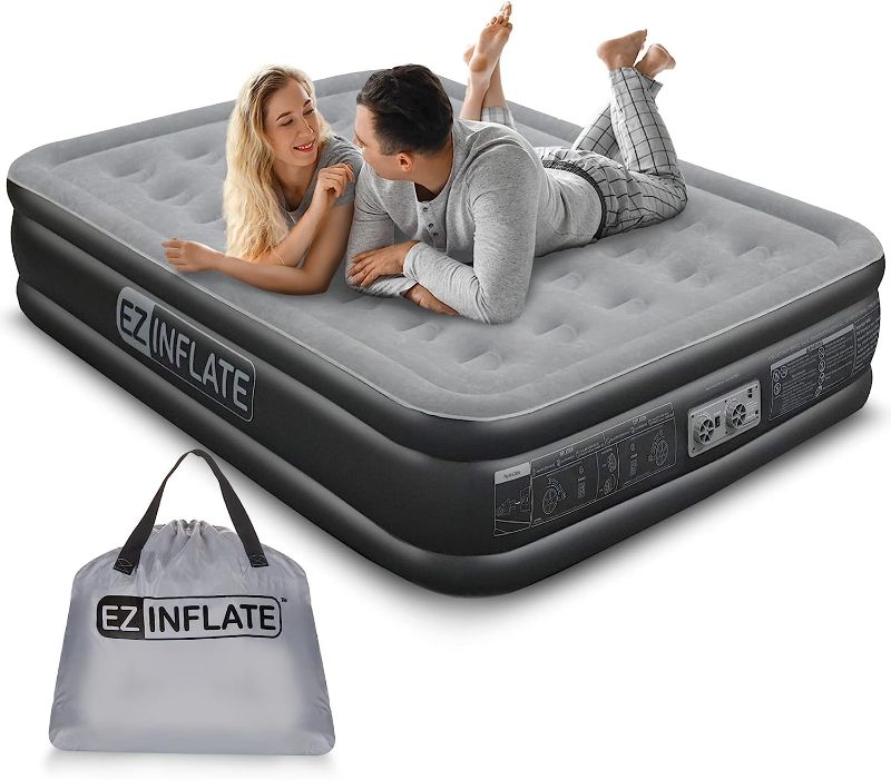 Photo 1 of EZ INFLATE Double High Luxury Air Mattress with Built in Pump, Inflatable Mattress - King