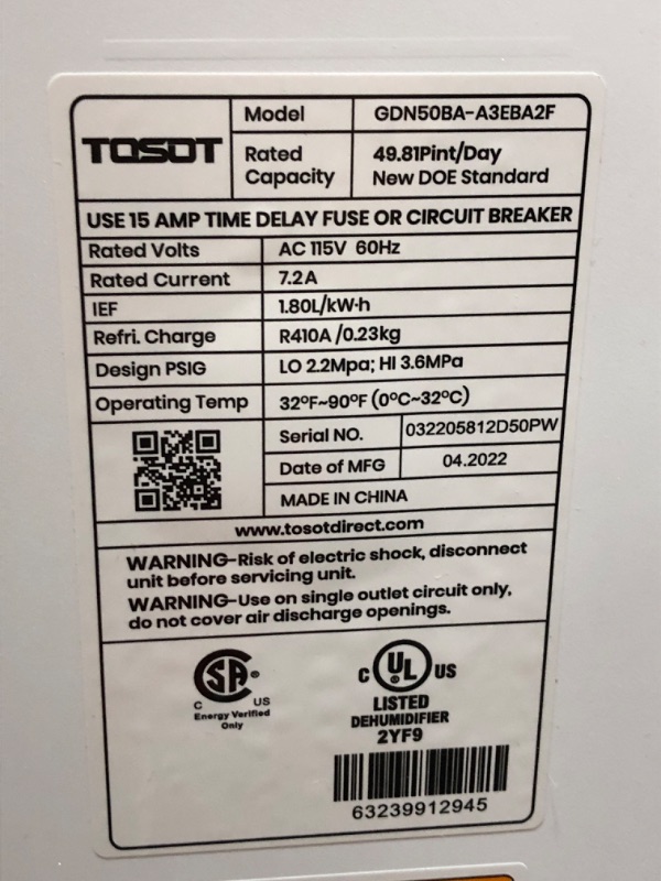 Photo 4 of TOSOT 50 Pint with Internal Pump 4,500 Sq Ft Dehumidifier Energy Star - for Home, Basement, Bedroom or Bathroom - Super Quiet (Previous 70 Pint) 50 Pint With Pump