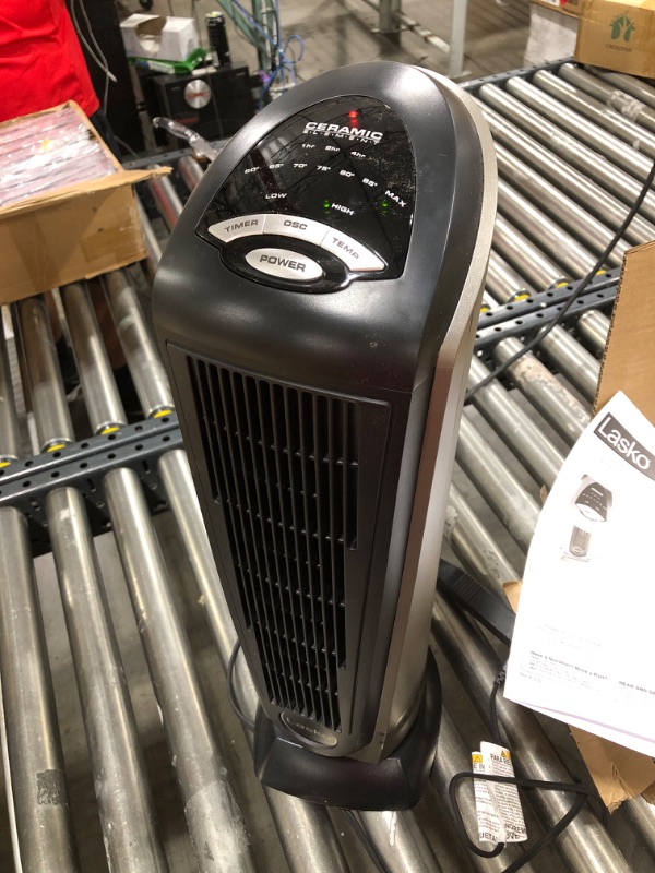 Photo 2 of Lasko Oscillating Ceramic Tower Space Heater for Home with Adjustable Thermostat, Timer and Remote Control, 22.5 Inches, Grey/Black, 1500W, 751320
