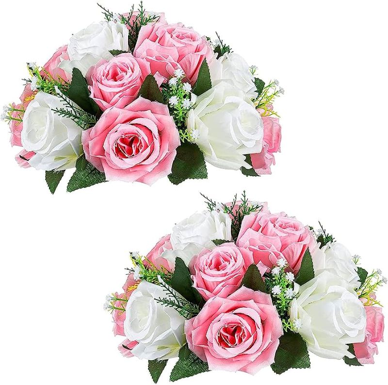 Photo 1 of 2 pack of artificial flowers pink and white