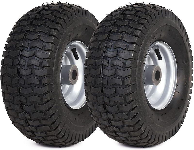 Photo 1 of (2 Pack) 15 x 6.00-6 Tire and Wheel Set - for Lawn Tractors with 3” Centered Hub 