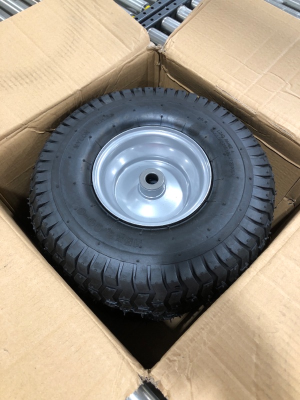 Photo 2 of (2 Pack) 15 x 6.00-6 Tire and Wheel Set - for Lawn Tractors with 3” Centered Hub 