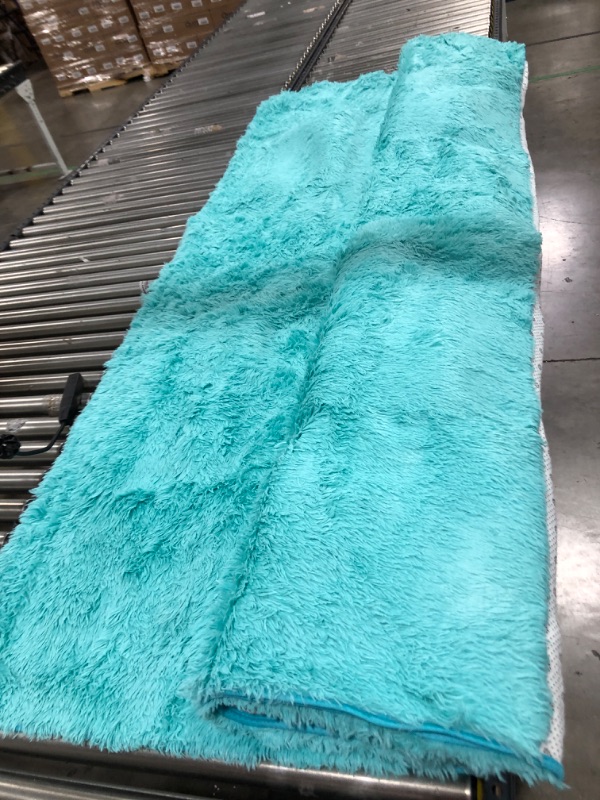 Photo 2 of  Soft Fluffy Area Rug for Living Room Bedroom, 5x8 Teal Blue Plush Shag Rugs