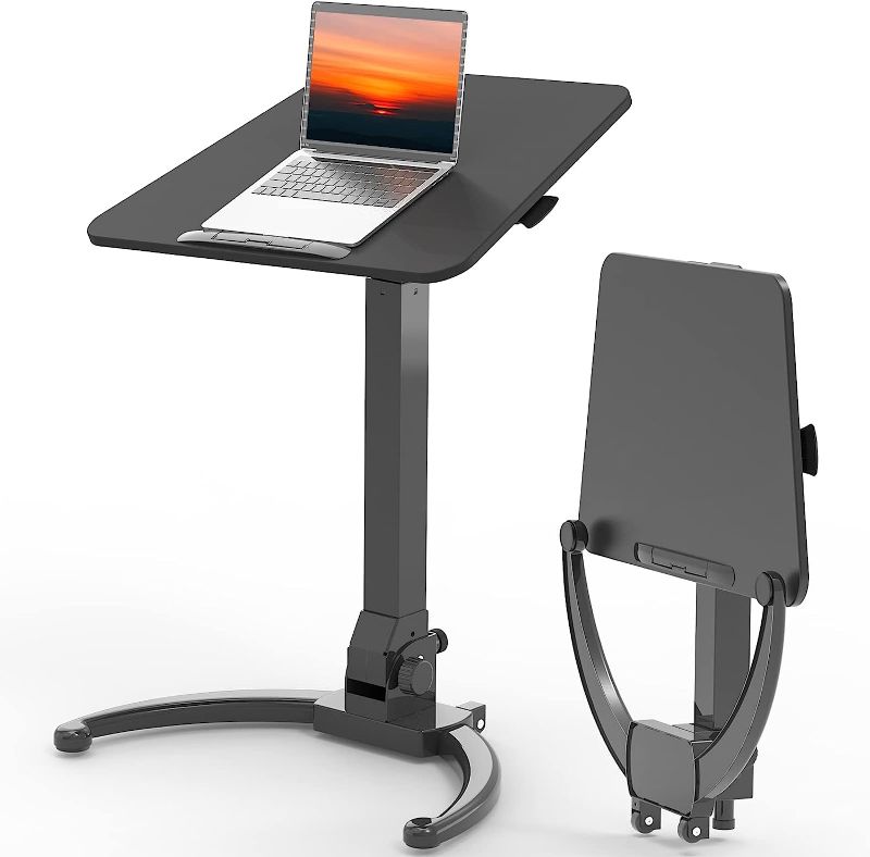 Photo 1 of JOY worker Foldable Mobile Standing Desk, Pneumatic Height Adjustable Sit Stand Desk, 90° Tiltable Rolling Laptop Desk