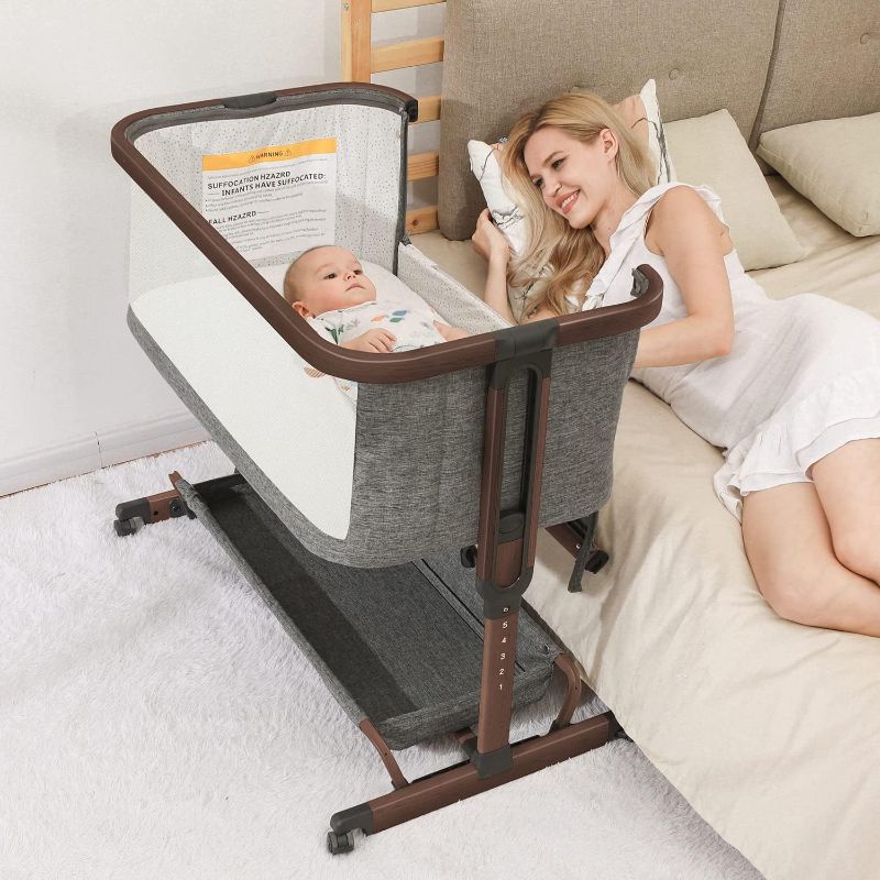 Photo 1 of  AMKE 3 in 1 Baby Bassinets,All-mesh Bedside Sleeper for Baby,Baby Cradle with Storage Basket, Easy to Assemble Bassinet for Newborn/Infant, Adjustable Bedside Crib,Safe Baby Bed,Travel Bag Included 