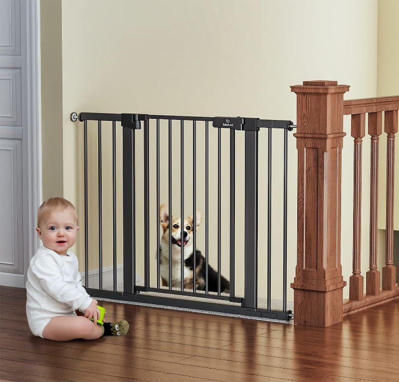 Photo 1 of  BabyBond 27-43" Easy Install Baby Gate for Stairs, Extra Wide Baby Gates for Doorway, Auto Close Safety Dog Gate, with Extenders and Pressure/Hardware Mounting Kit(Black) 