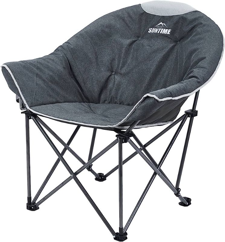 Photo 1 of  Suntime Oversized Padded Moon Round Saucer Sofa Chair, Portable Folding Camping Chair, with Carry Bag - Gray 