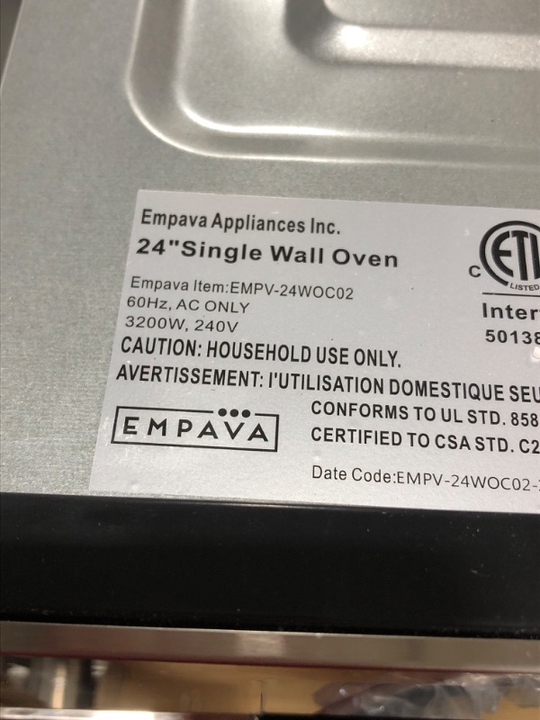 Photo 1 of Empava 24" 10 Cooking Functions W/ Rotisserie Electric LED Digital Display Touch Control Built-in Convection Single Wall Oven EMPV-24WOC02
