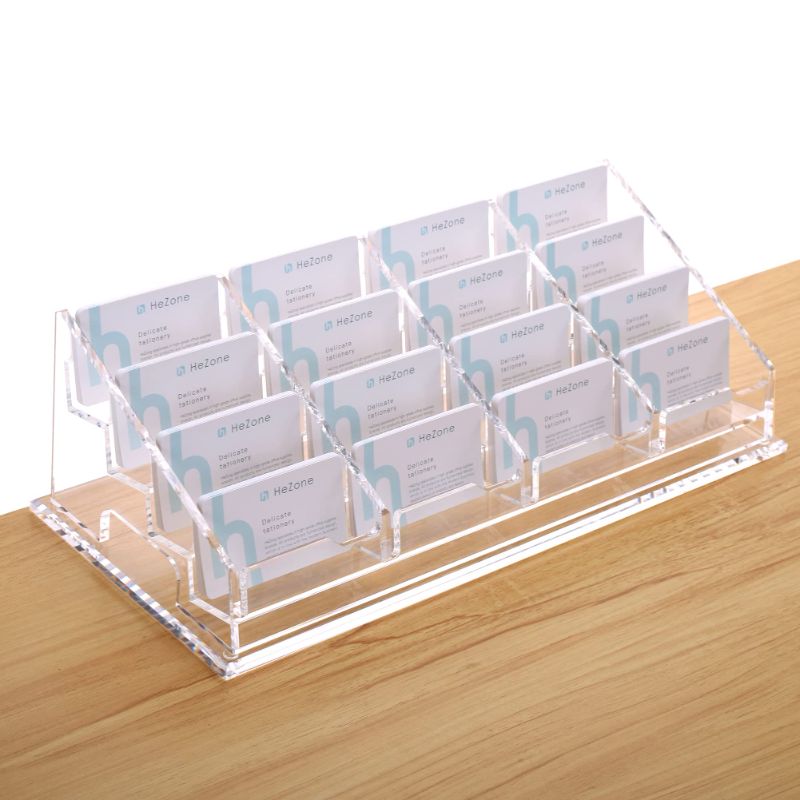 Photo 1 of Business Card Holder Desk, Multiple Cards Display Stand Rack Clear Acrylic 16 Slot 4 Tier Large Capacity Holds 800 Cards -1 Pack (16 Cell H) 16 slots