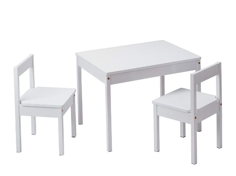 Photo 1 of Amazon Basics Solid Wood Kiddie Table Set with Two Chairs, White