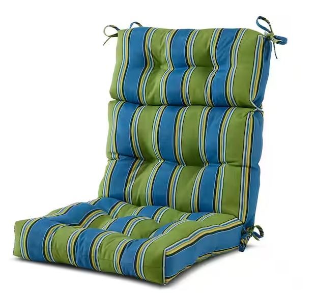 Photo 1 of 22 in. x 44 in. Outdoor High Back Dining Chair Cushion in Cayman Stripe - SET OF 2