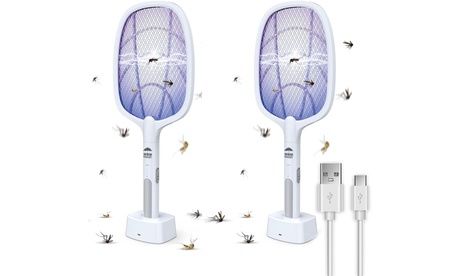 Photo 1 of 2-in-1 Bug Zapper Mosquitoes Trap Lamp & Racket 2 Pack White