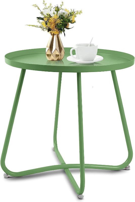 Photo 1 of  Outdoor Side Tables,Round Weather Resistant Steel Patio Side Table,Small End Table for Patio Yard Porch Balcony Garden,Indoor & Outdoor,Green