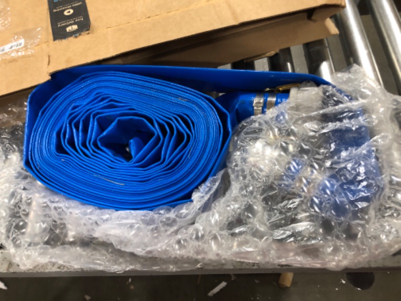 Photo 2 of 2" x 100ft Blue PVC Backwash Hose for Swimming Pools, Heavy Duty Discharge Hose Reinforced Pool Drain Hose with Aluminum Pin Lug Fittings