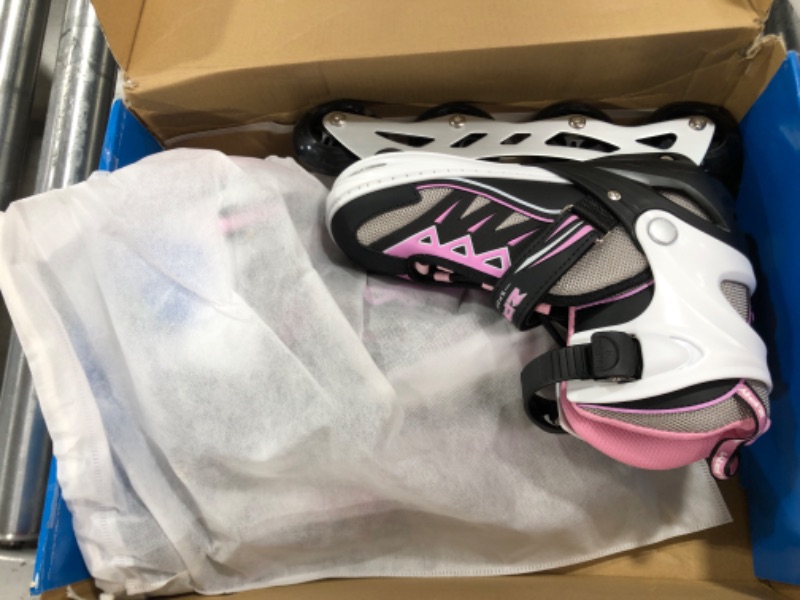 Photo 2 of 2PM SPORTS Cytia Pink Girls Adjustable Illuminating Inline Skates with Light up Wheels, Fun Flashing Beginner Roller Skates for Kids Pink Large - Youth (3-6 US)