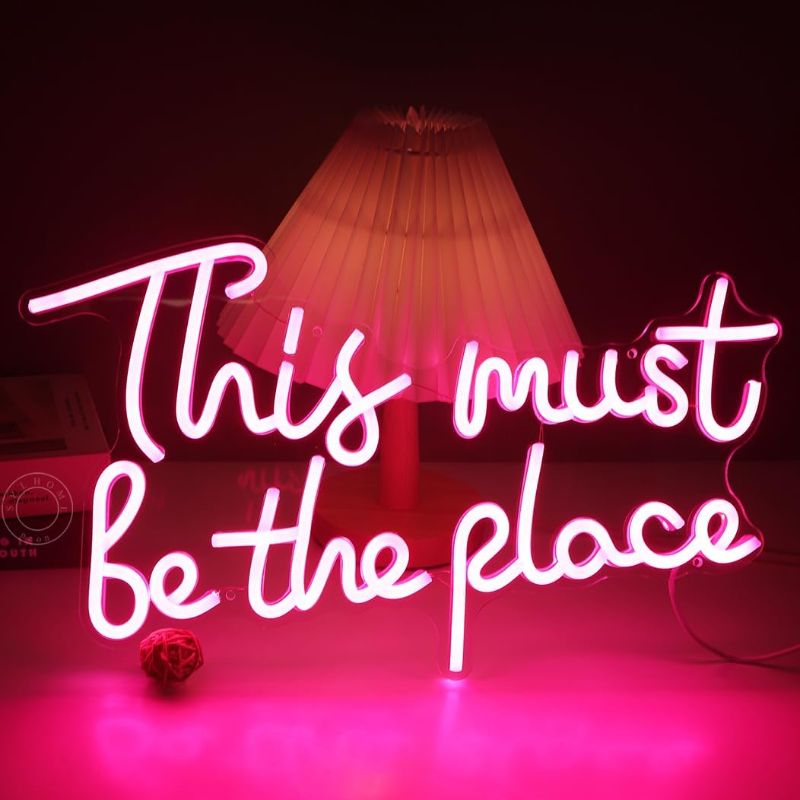 Photo 1 of  Pink This Must Be The Place Led Neon Light Sign USB Girls Bedroom Kids Room Wall Decor Sign Wedding Anniversaries Party Salon Bar 17"X9.4" 5V Christmas Birthday Gifts