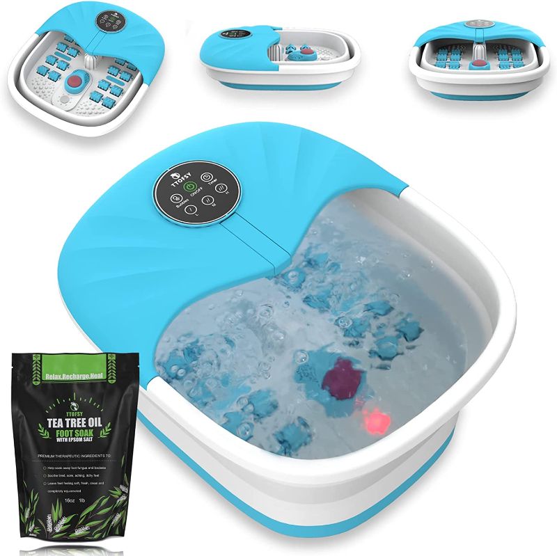 Photo 1 of Collapsible Foot Bath Spa with Heat and Massage | Bubbles, Remote and Temperature Control | Electric Foot Soaking Tub with Feet Rollers & Pumice Stone | Pedicure Foot Spa for Feet Stress Relief
