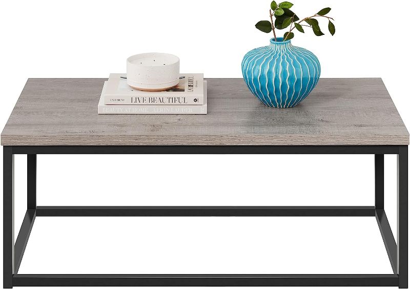 Photo 1 of  Best Choice Products 44in Modern Industrial Style Rectangular Wood Grain Top Coffee Table, Rustic Accent Furniture for Living Room w/Metal Frame, 1.25in Thick Butcher Block Tabletop - Gray
