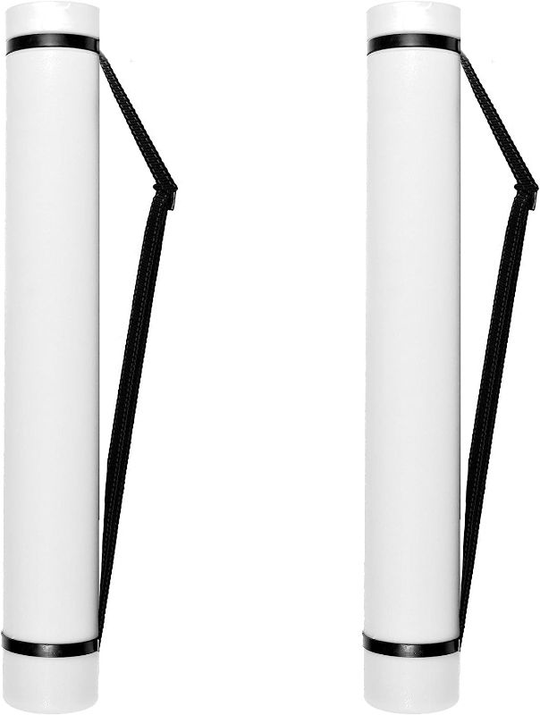 Photo 1 of (2 Pack) White Expandable Poster Tube with Strap - Storage Tubes with Caps and Labels for Use as Document Tubes, and Blueprint Tube Holders - Poster Tube Carrier Expands from 24.75" to 40"

