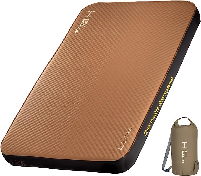 Photo 1 of  LOSTHORIZON Airsoft 4.5” Thick Self Inflating Sleeping Pad with Solid Foam, Camping Mattress with Pump Sack, Portable Roll Up Bed, Inflatable Outdoor Mat for Rooftop Tent Car Truck Van, 4 Season
