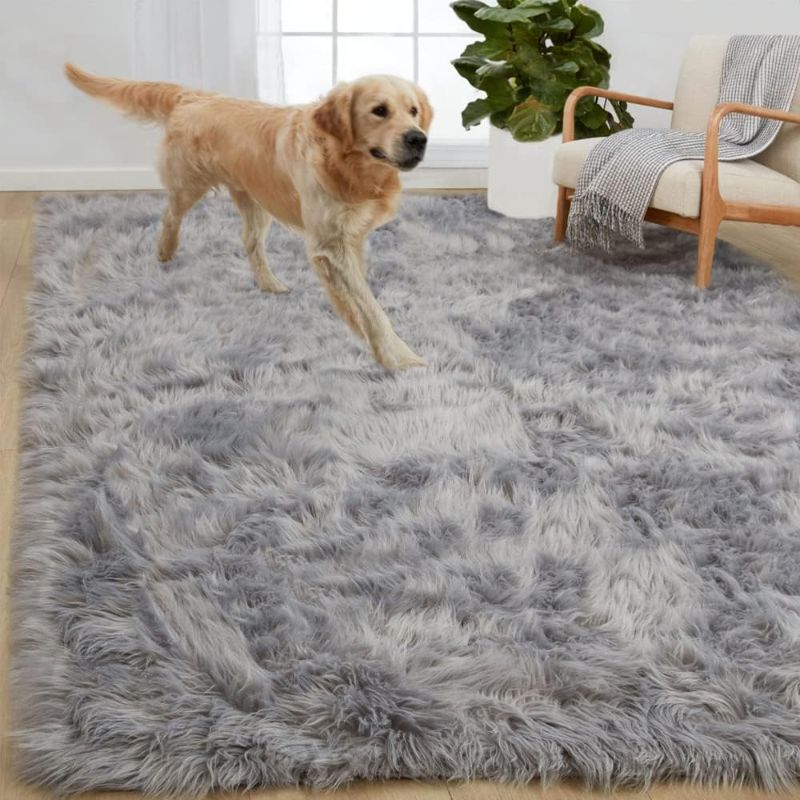 Photo 1 of Faux Fur Grey Spotted Wood Floor Rug Medium Sz
