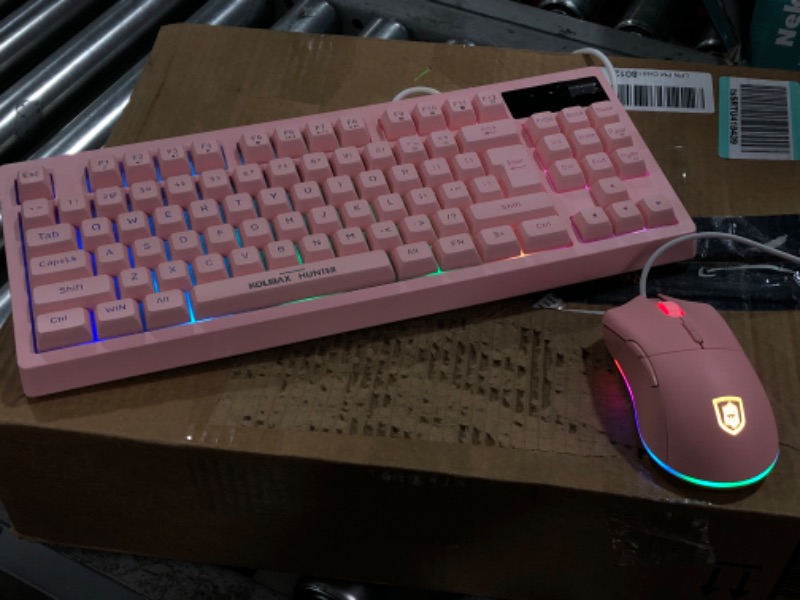 Photo 3 of RGB Pink Gaming Keyboard and Mouse Combo,87 Keys Gaming Keyboard Wired RGB Backlit Gaming Keyboard Mechanical Feeling with RGB 7200 DPI Pink Gaming Mouse Set for PC MAC PS4 Xbox Laptop
