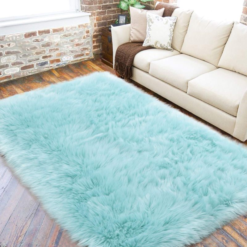 Photo 1 of  Hardwood Faux Fur Blue Rug Small 