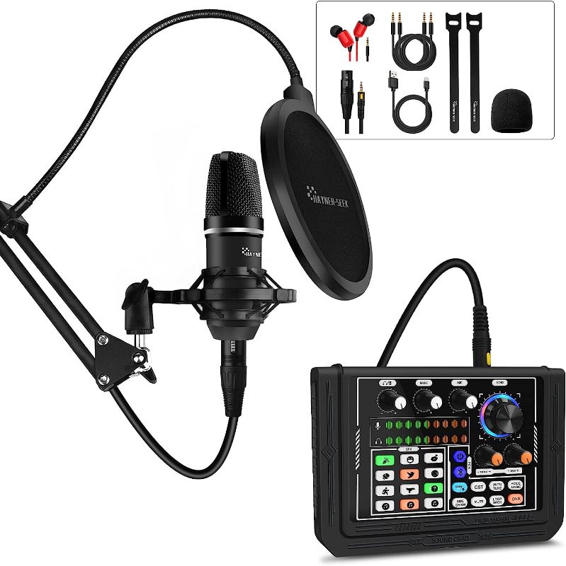 Photo 1 of Podcast Equipment Bundle, DJ Mixer Sound Mixer ALL-IN-ONE Kit with 3.5mm Mic Audio Interface/Audio Mixer for Live Streaming/Gaming/Recording/Singing/PC/Smartphone/Tablet 