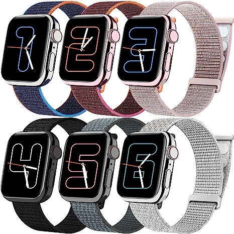 Photo 1 of 6 Packs Nylon Band Compatible with Apple Watch Band 38mm 40mm 41mm 42mm 44mm 45mm for Women Men, Soft Braided Stretchy Solo Loop Sport Strap for iWatch Series SE/7/6/5/4/3/2/1
