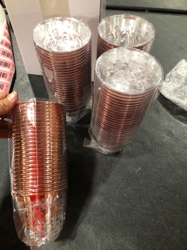 Photo 2 of 100 Pieces Cheers Plastic Cups 9 oz Clear Bachelorette Party Cups Clear Plastic Cocktail Tumbler with Gold Foil Plastic Cups for Wedding Bachelorette Party, New Years Eve, Birthday (Rose Gold Foil)
