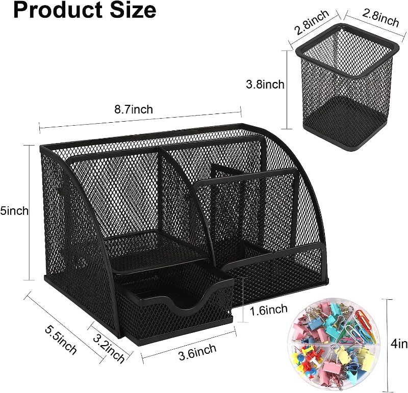 Photo 1 of  Office Desk Organizers and Accessories, Mesh Desk Organizer Caddy Supplies with 6 Compartments, Pen Holder,
