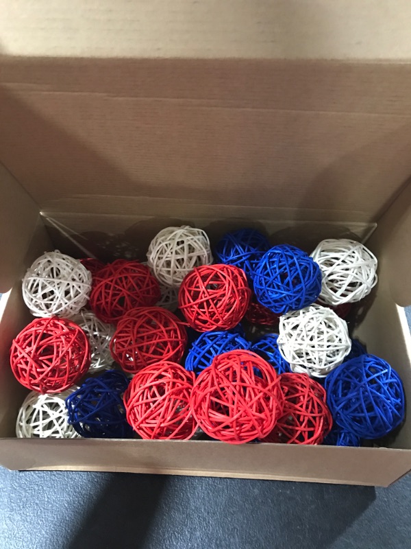 Photo 2 of 30 Pcs Patriotic Rattan Balls 4th of July Decorative Balls for Bowl 1.8 Inch Red White and Blue Table Wicker Balls for Decorating Bowl Filler Vase Filler Spheres for Table Independence Day Home Decor
