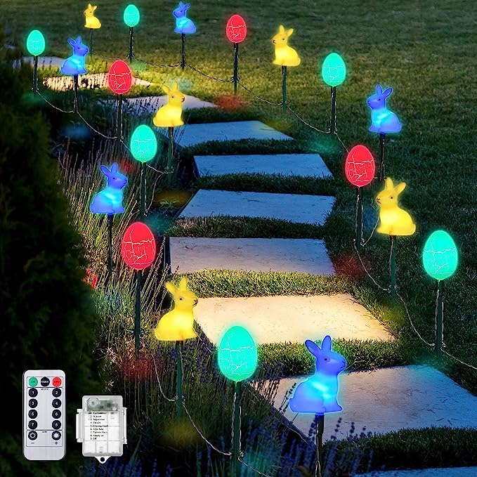 Photo 1 of 43 FT 20 Lights Easter Decoration Easter Eggs Bunny Pathway Lights, 8 Modes Waterproof Colored Easter Eggs String Lights for Indoor Outdoor Path, Lawn, Garden, Tree Easter Decor https://a.co/d/aCYz3uA