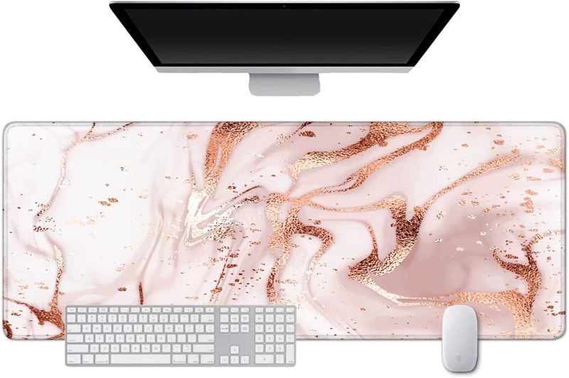 Photo 1 of XXL Large Gaming Laptop Mouse Pad,Desk Pads PC Keyboard Waterproof and Non-Slip 31.5 x 11.81 inches 3mm Thick Rubber Table Mat,Rose Marble