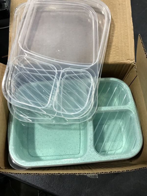 Photo 2 of 4 Pack Bento Lunch Box?3-Compartment Meal Prep Containers?Lunch Box for Kids?Durable BPA Free Plastic Reusable Food Storage Containers - Stackable