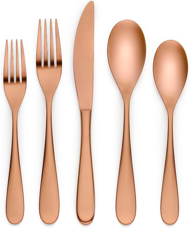 Photo 1 of 20 Piece Matte Copper Silverware Set, Ornative Félicie Flatware Cutlery Service for 4, Includes Knives, Forks, Spoons, Stainless Steel Utensil for Home Kitchen Restaurant, Dishwasher Safe 
