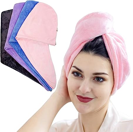 Photo 1 of PIPIZ 4 Pack Hair Towel Wrap for Women,Super Absorbent Hair Drying Towels, Anti-Frizz Hair Turban Towel for Long Wet Hair Blue
