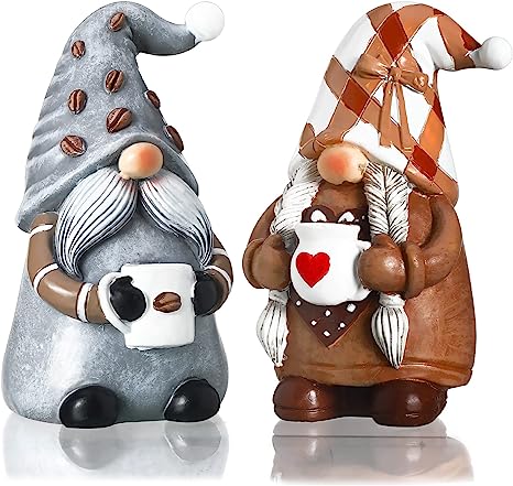 Photo 1 of 2 Pack Coffee Gnomes Coffee Bar Decor Accessories Christmas Swedish Tomte Gnomes Resin Gnome Figurines Tiered Tray Collectible Tabletop Kitchen Decorations for Home Kitchen Farmhouse Office
