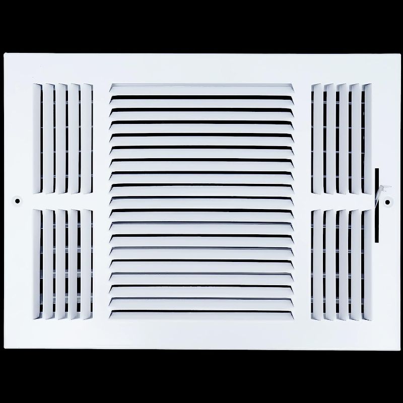 Photo 1 of 14"W x 10"H [Duct Opening Size] 3 Way Steel Air Supply Diffuser | Register Vent Cover Grill for Sidewall and Ceiling | White | Outer Dimensions: 15.75"W X 11.75"H for 14x10 Duct Opening
