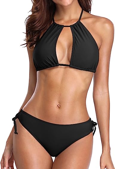 Photo 1 of beautyin Women Two Piece Halter Padded Bikini Swimsuits Keyhole Cutout Swimwear
 MEDIUM